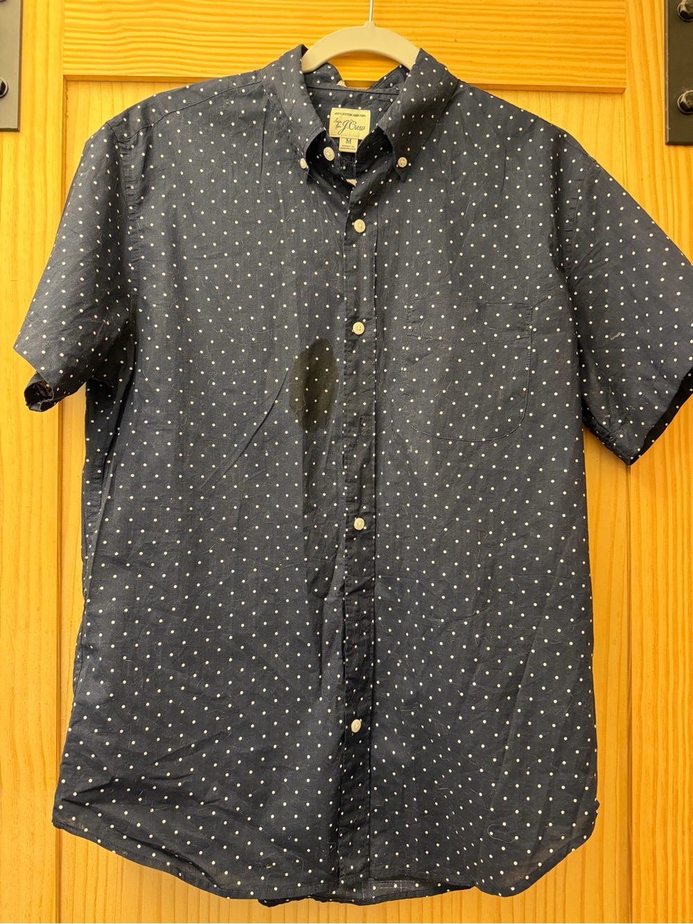 J. Crew Navy Short-Sleeve Dot-Print Button-Down Shirt